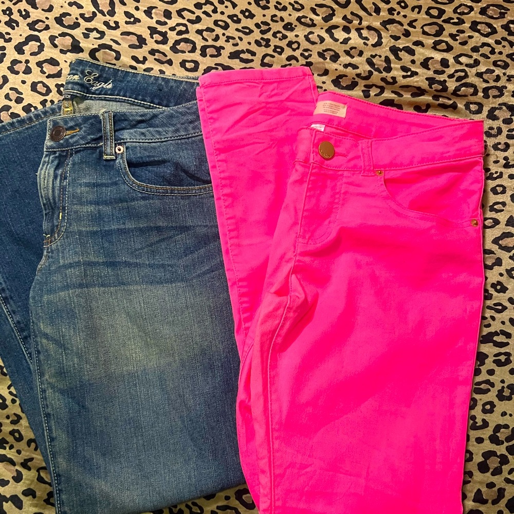 2 pair jeans. American Eagle and pink jeans.